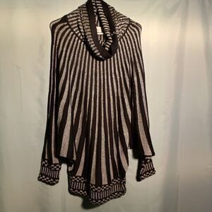 Black & Silver Striped Cowl Neck Sweater – Long Sleeve Knit Tunic